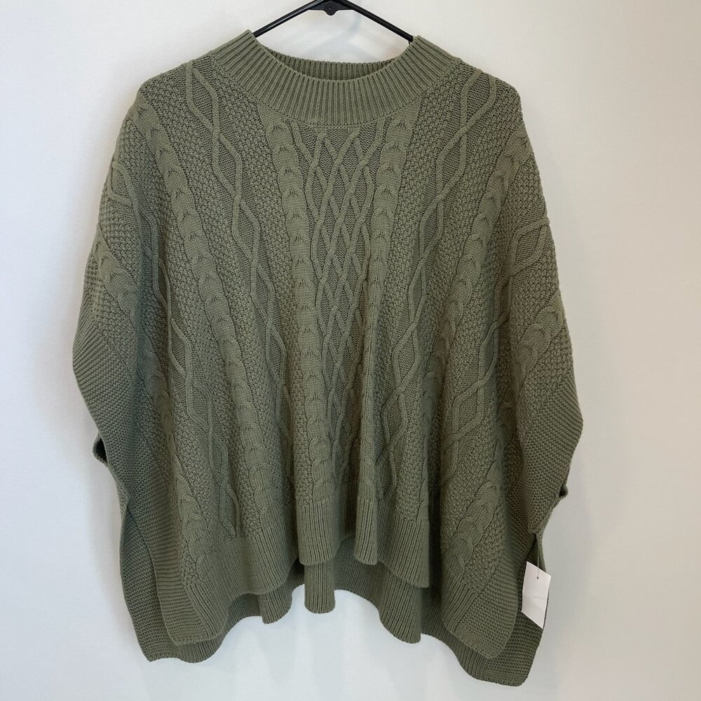 J.Crew Factory Women’s NWT Fisherman Cable Knit Poncho One Size Green